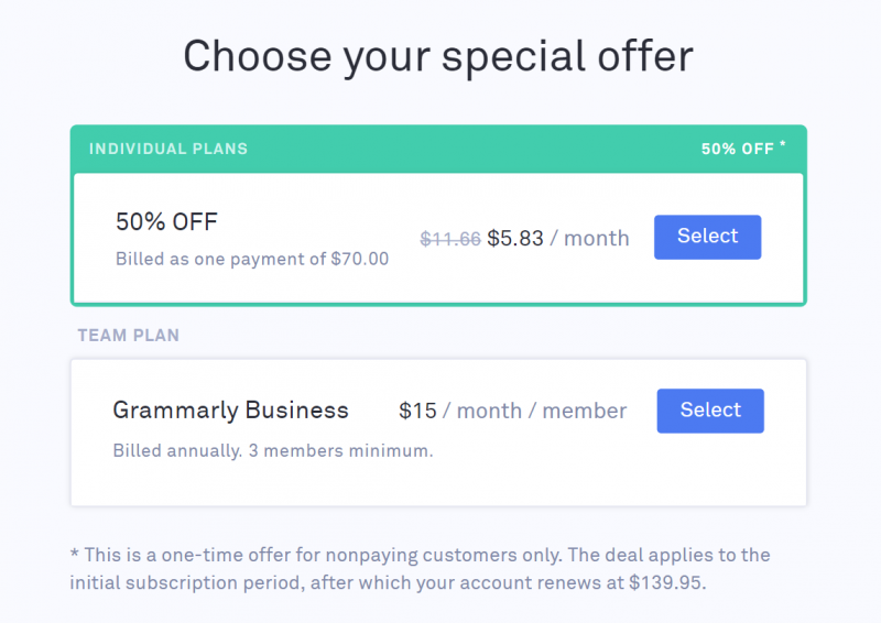 50% offer on grammarly